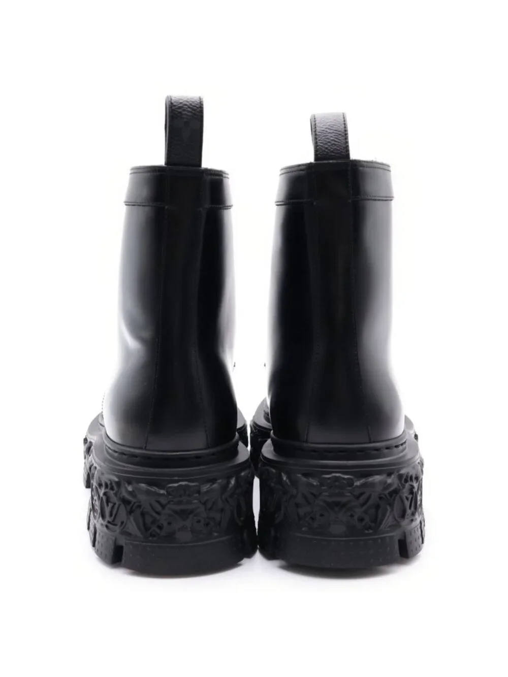 Louis Vuitton LV Baroque Line Leather Lace Up Short Boots Shoes Black